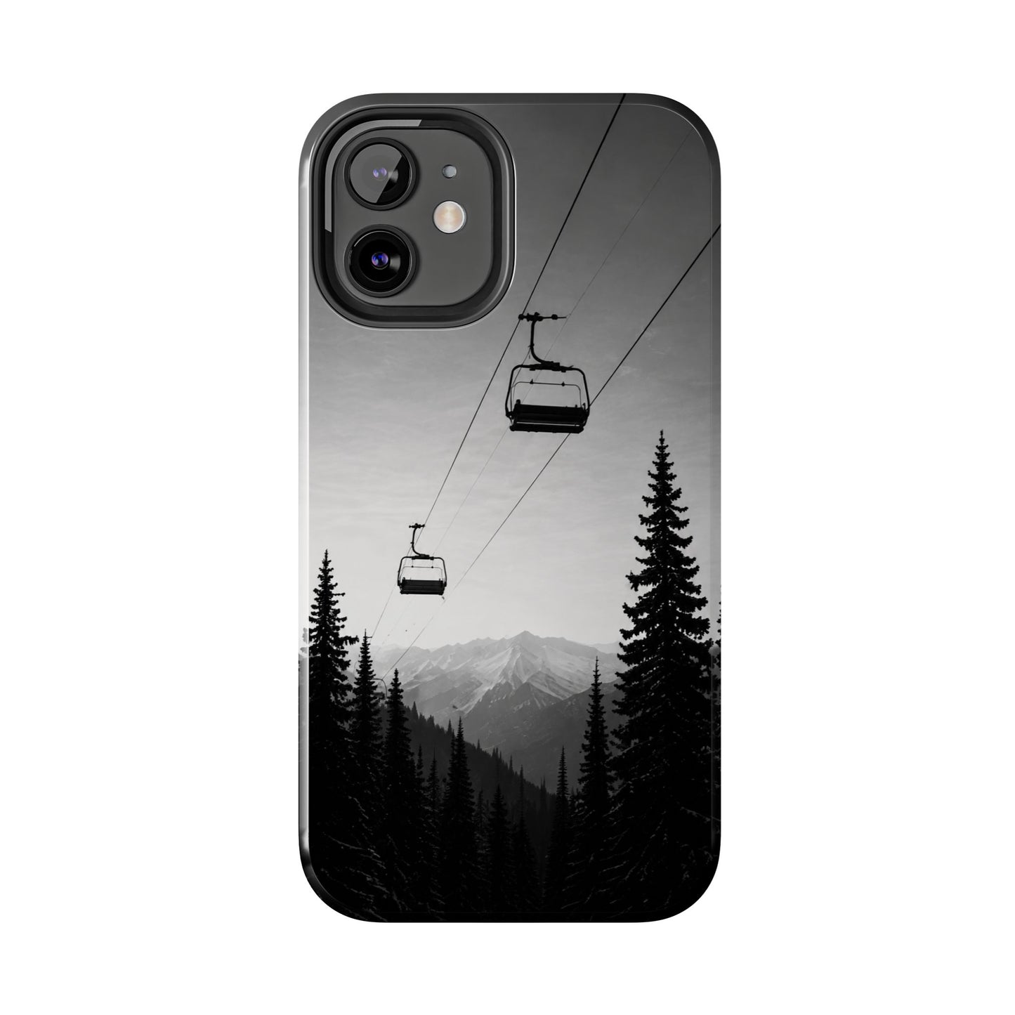Tough Phone Case — Monochrome Mountain Ski Lift Design