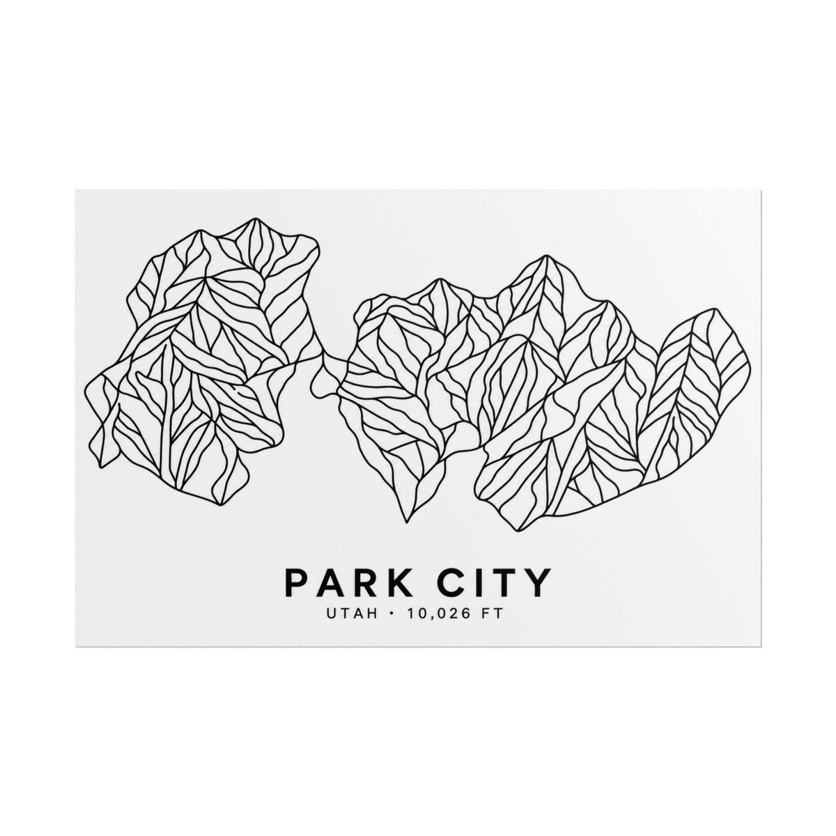 Park City Ski Resort Poster, black-and-white line art on an unframed print