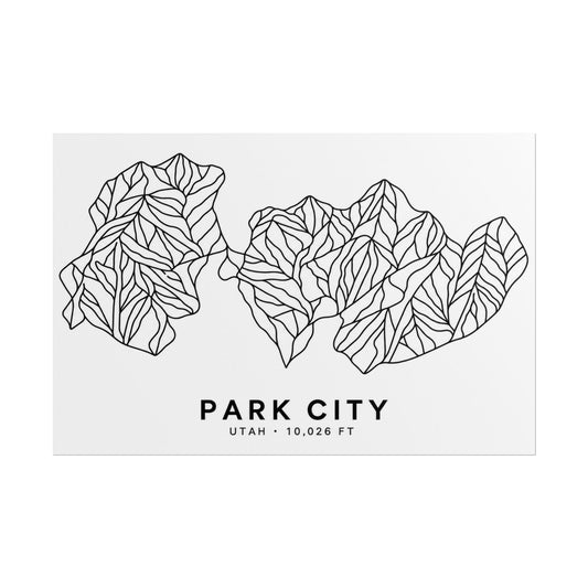 Park City Ski Resort Poster, black-and-white line art on an unframed print