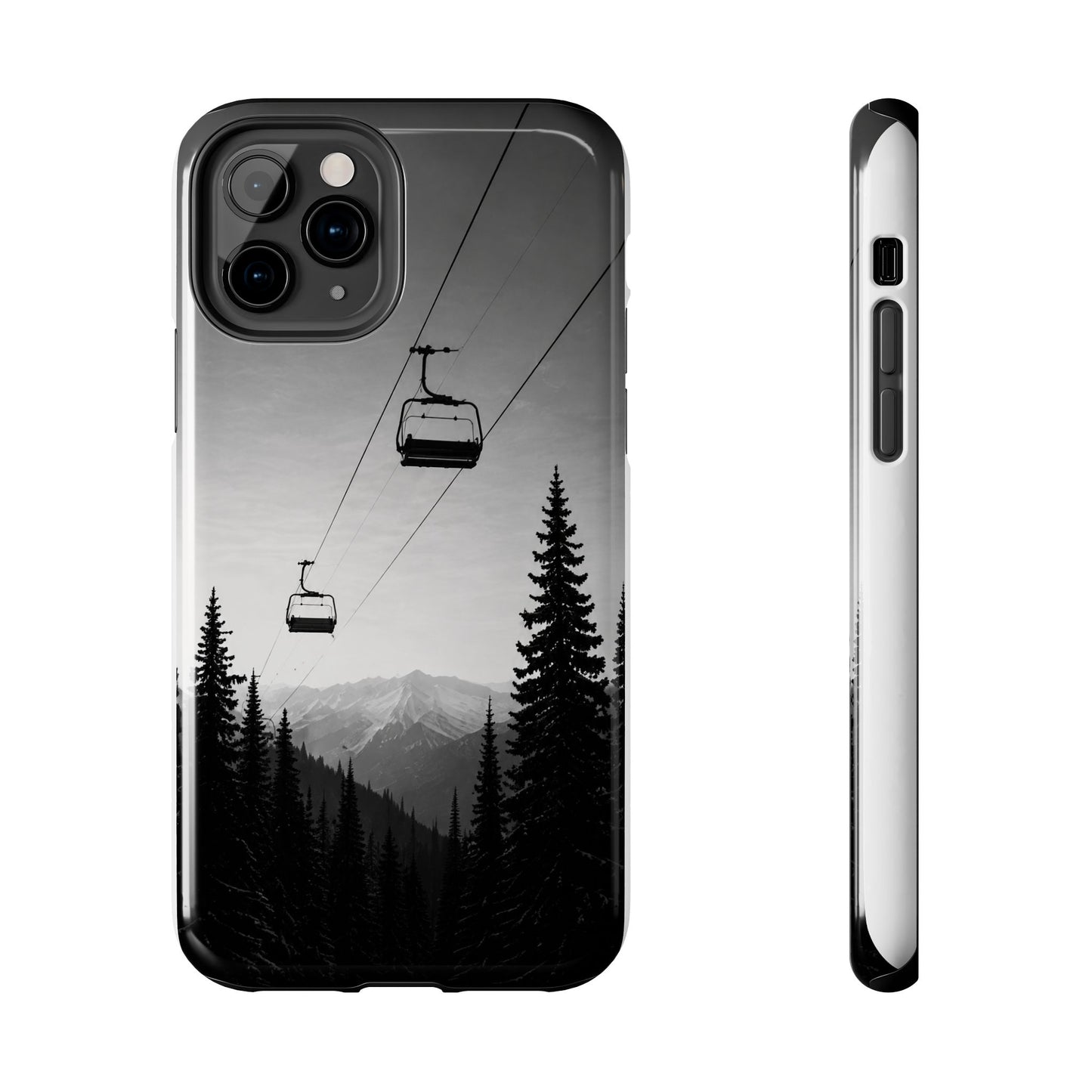 Tough Phone Case — Monochrome Mountain Ski Lift Design