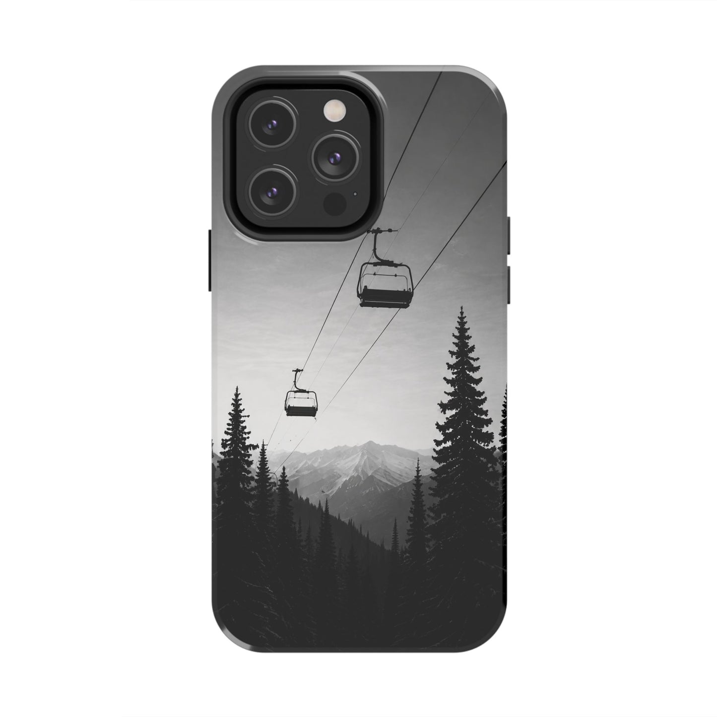 Tough Phone Case — Monochrome Mountain Ski Lift Design