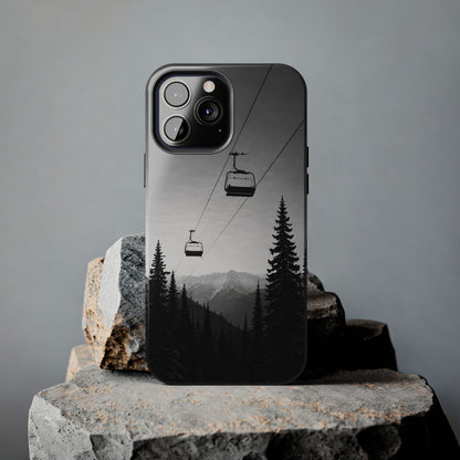 Tough Phone Case — Monochrome Mountain Ski Lift Design