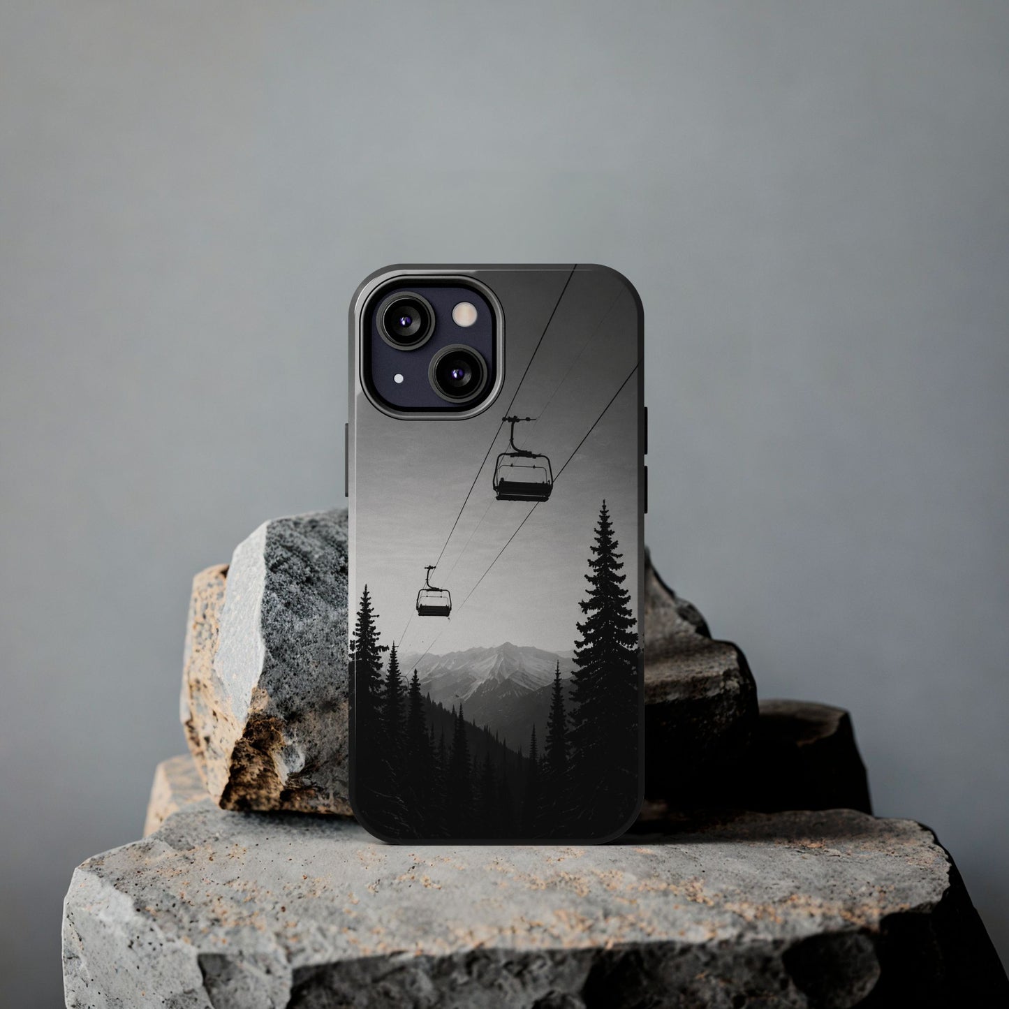 Tough Phone Case — Monochrome Mountain Ski Lift Design