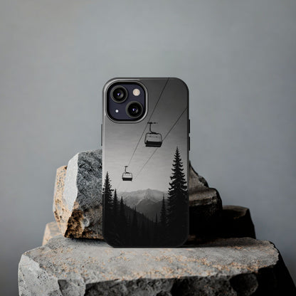 Tough Phone Case — Monochrome Mountain Ski Lift Design