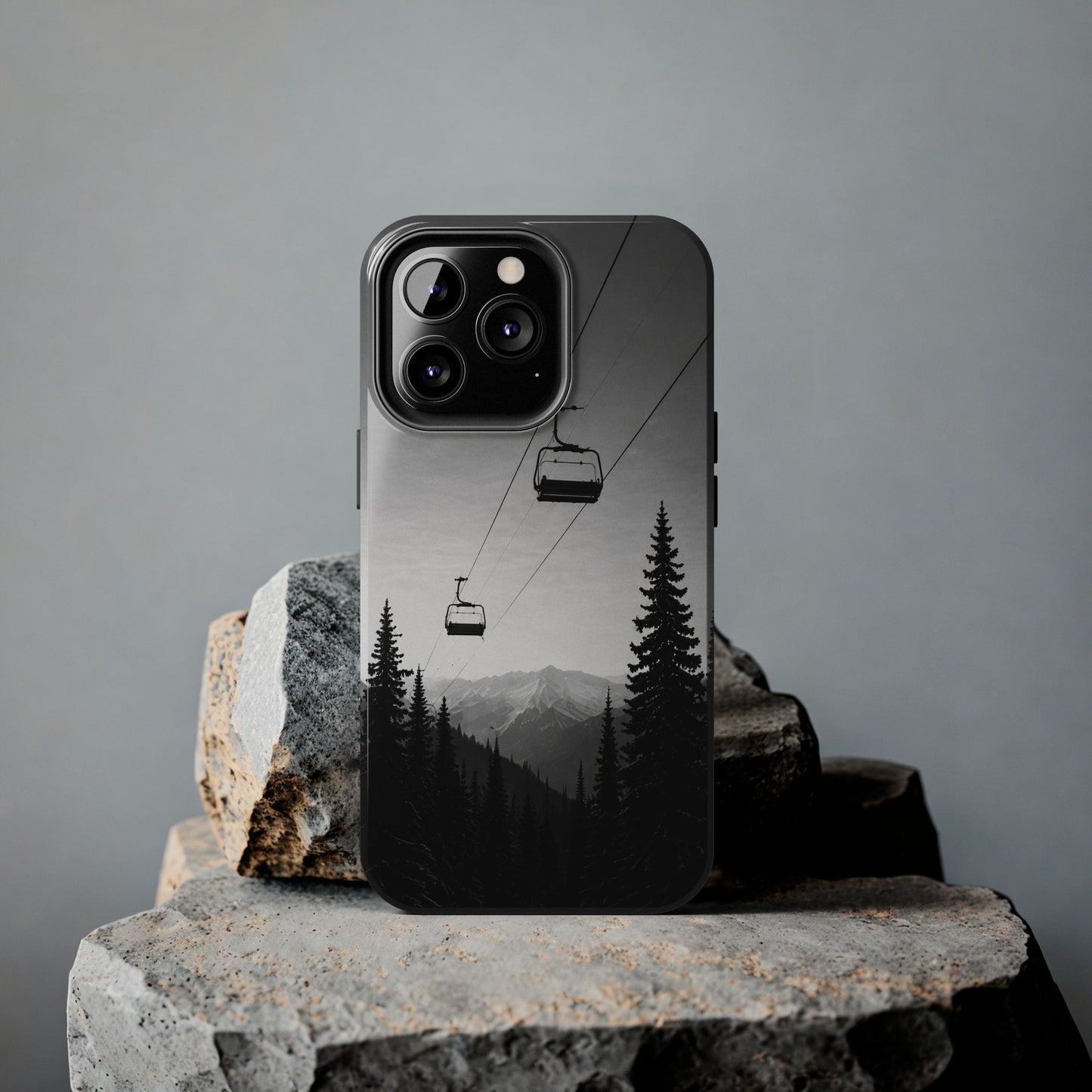 Tough Phone Case — Monochrome Mountain Ski Lift Design