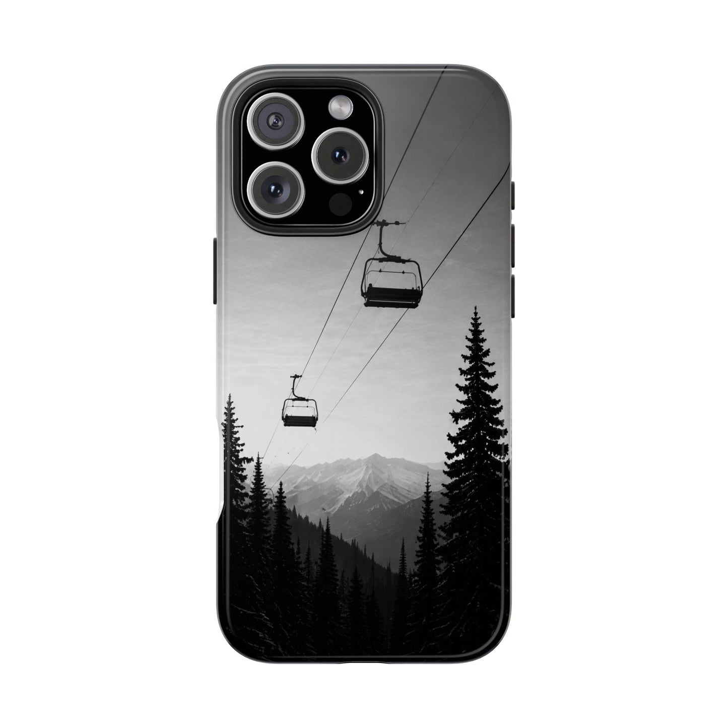 Tough Phone Case — Monochrome Mountain Ski Lift Design