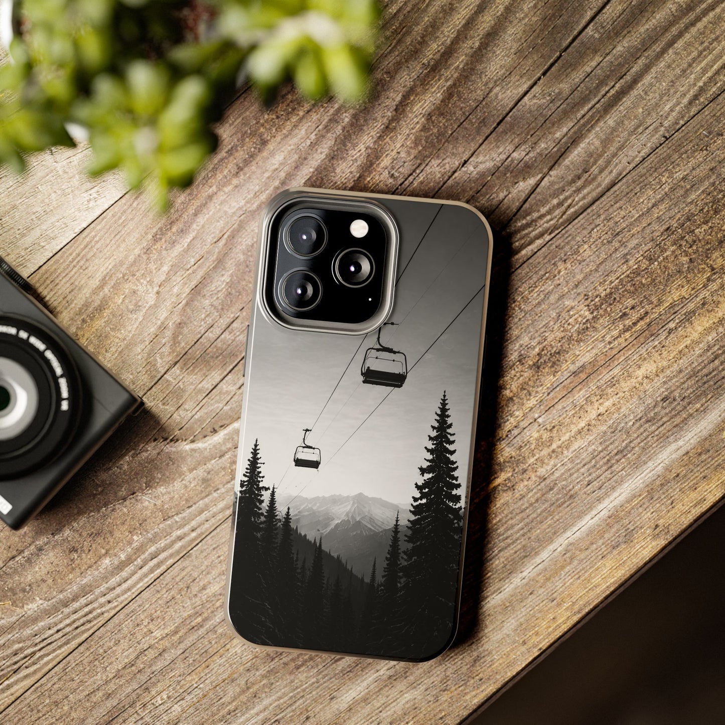 Tough Phone Case — Monochrome Mountain Ski Lift Design