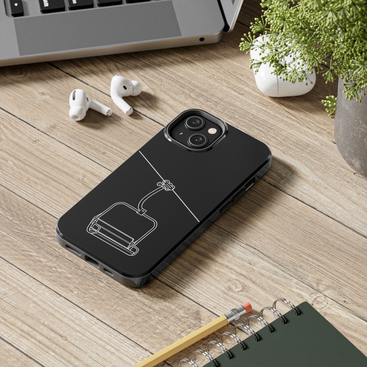 Ski Lift Line Art Tough Phone Case — Minimalist Mountain Chairlift Design