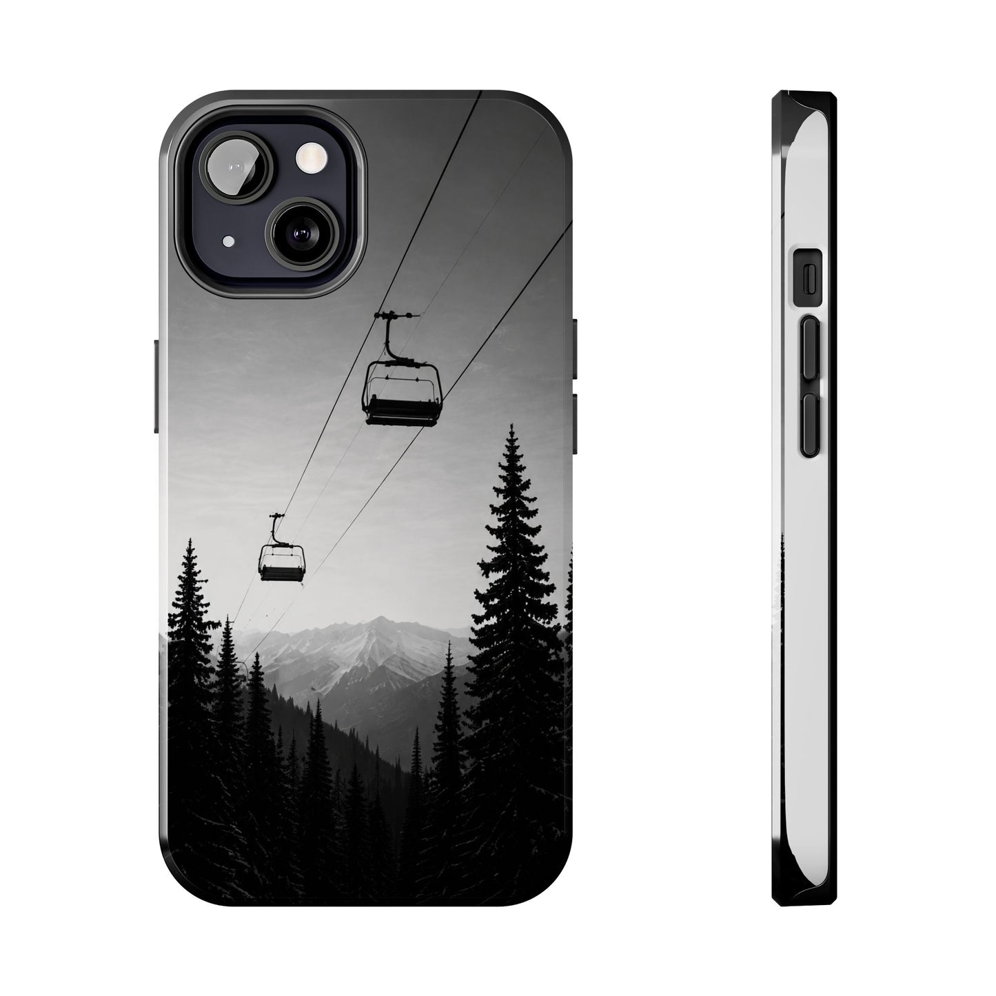 Tough Phone Case — Monochrome Mountain Ski Lift Design