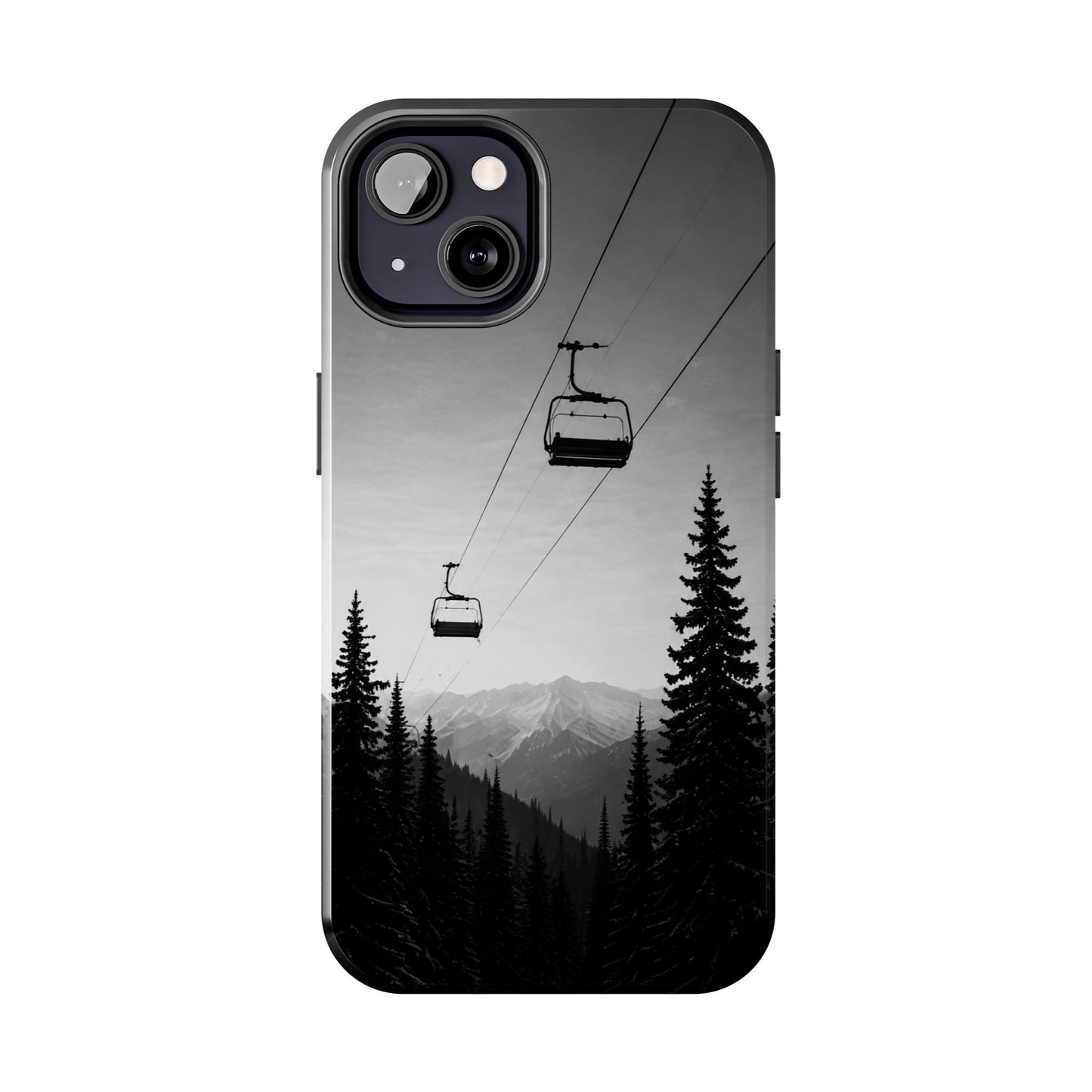 Tough Phone Case — Monochrome Mountain Ski Lift Design