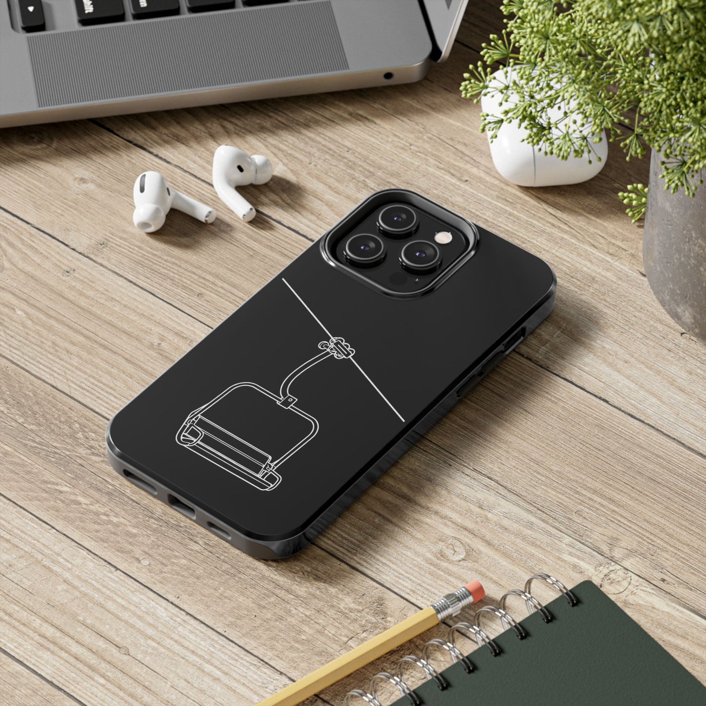 Ski Lift Line Art Tough Phone Case — Minimalist Mountain Chairlift Design
