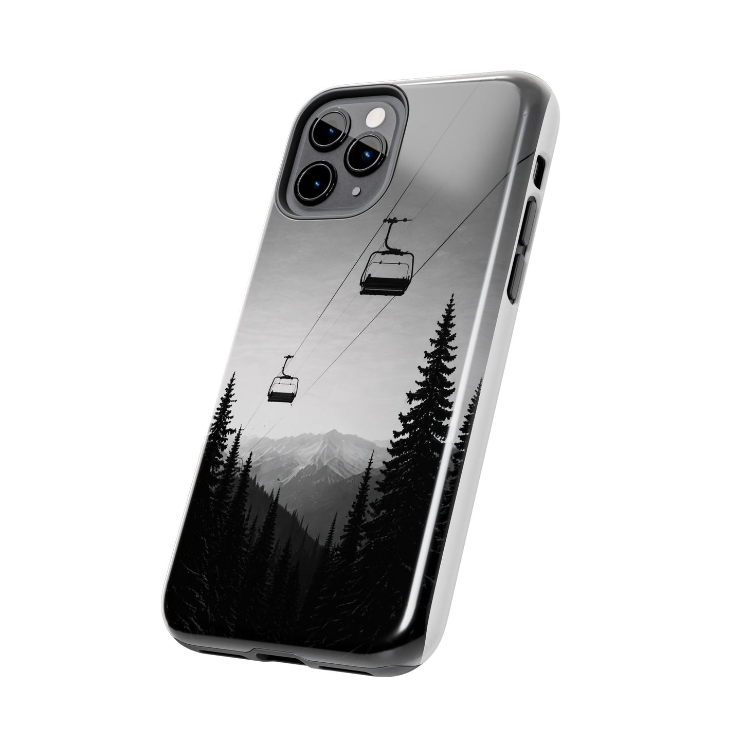 Tough Phone Case — Monochrome Mountain Ski Lift Design
