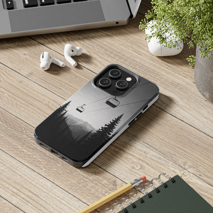 Tough Phone Case — Monochrome Mountain Ski Lift Design