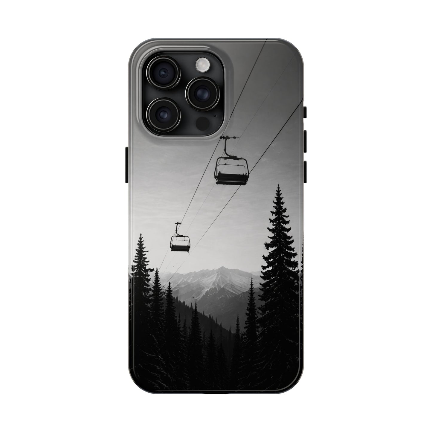 Tough Phone Case — Monochrome Mountain Ski Lift Design