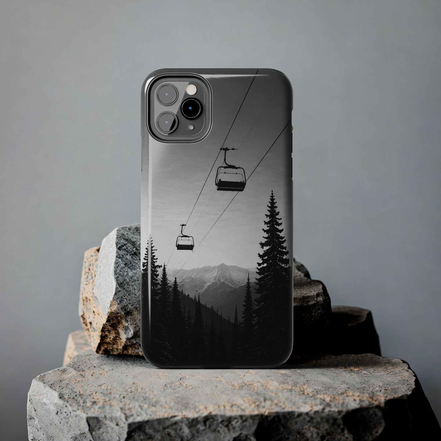 Tough Phone Case — Monochrome Mountain Ski Lift Design