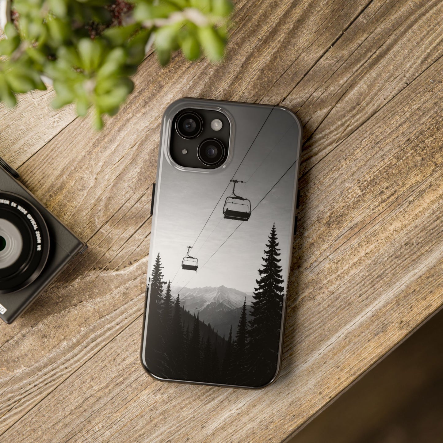 Tough Phone Case — Monochrome Mountain Ski Lift Design