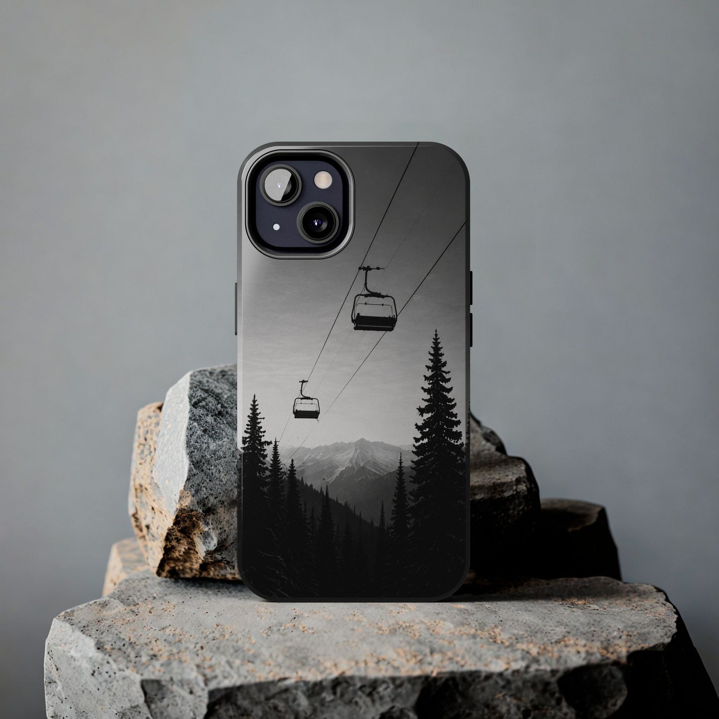 Tough Phone Case — Monochrome Mountain Ski Lift Design