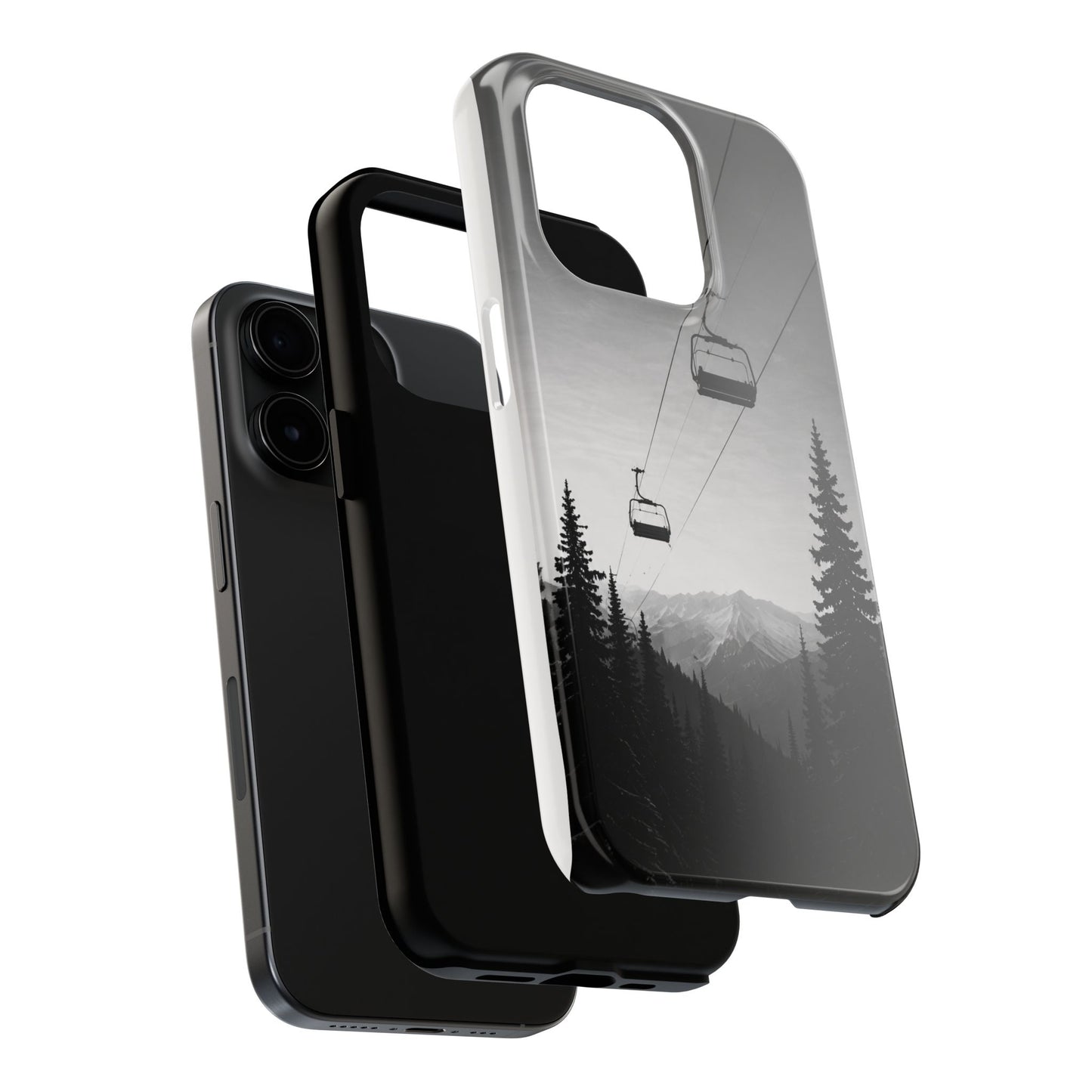 Tough Phone Case — Monochrome Mountain Ski Lift Design