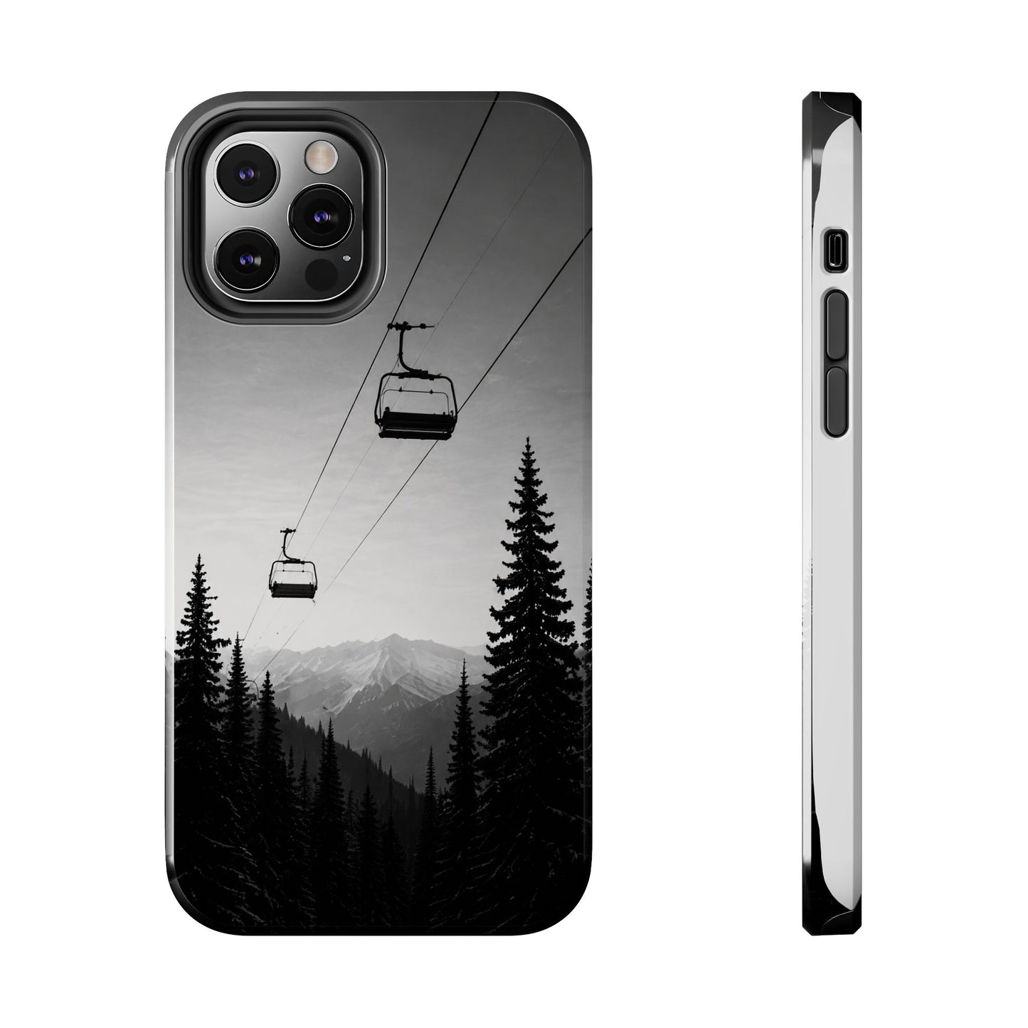 Tough Phone Case — Monochrome Mountain Ski Lift Design