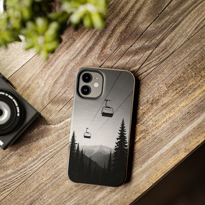 Tough Phone Case — Monochrome Mountain Ski Lift Design