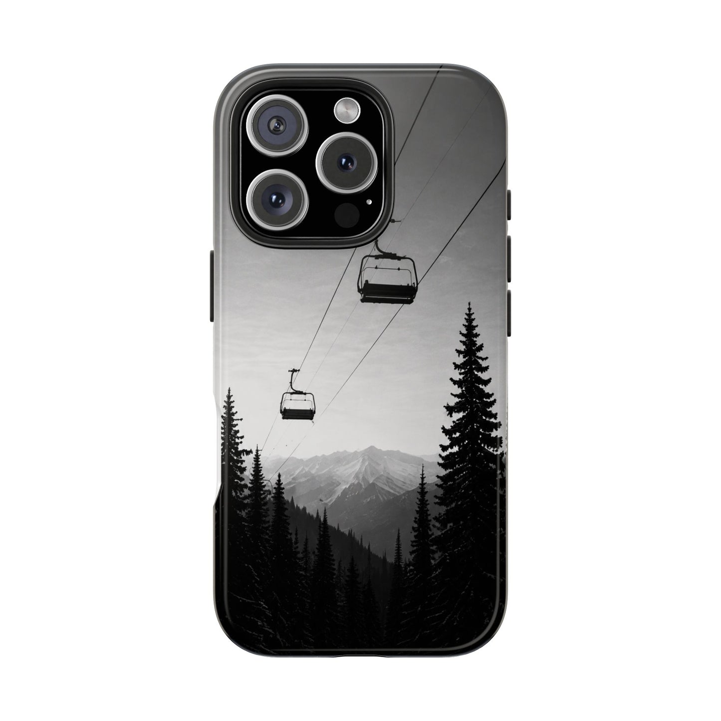 Tough Phone Case — Monochrome Mountain Ski Lift Design