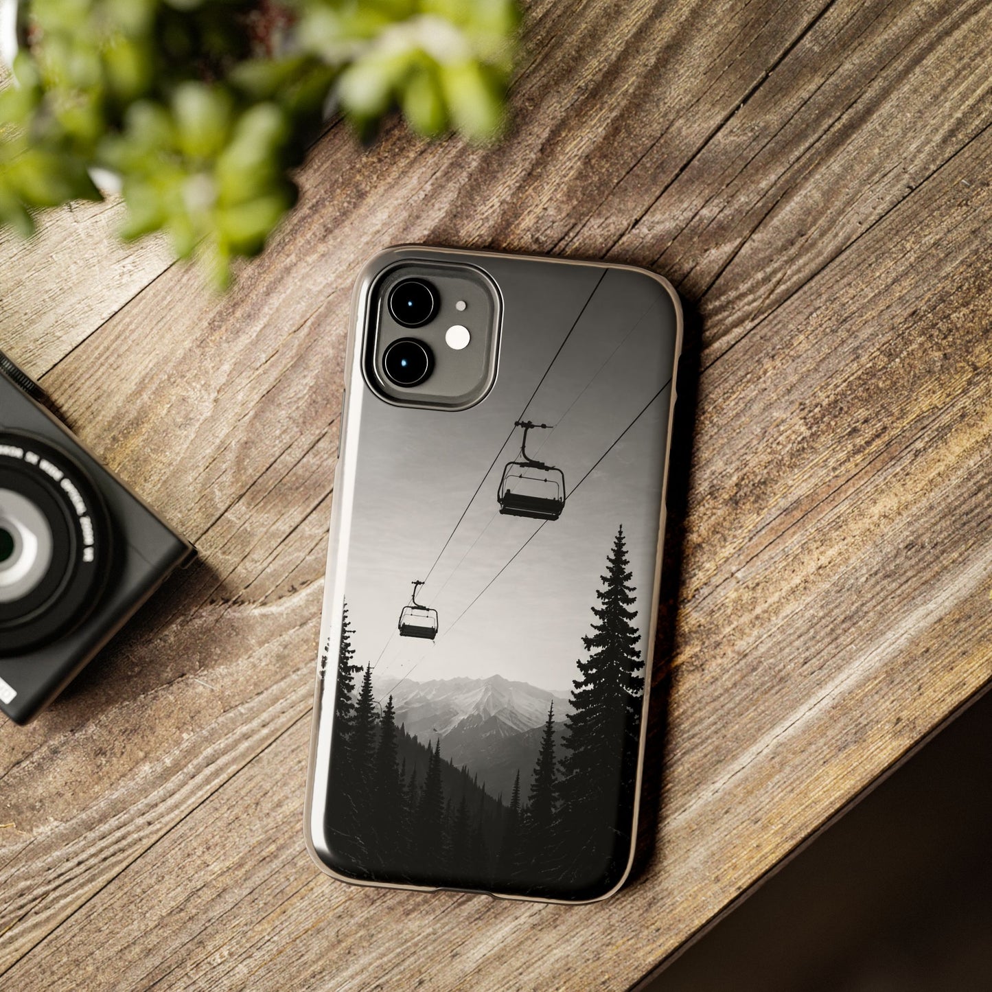 Tough Phone Case — Monochrome Mountain Ski Lift Design