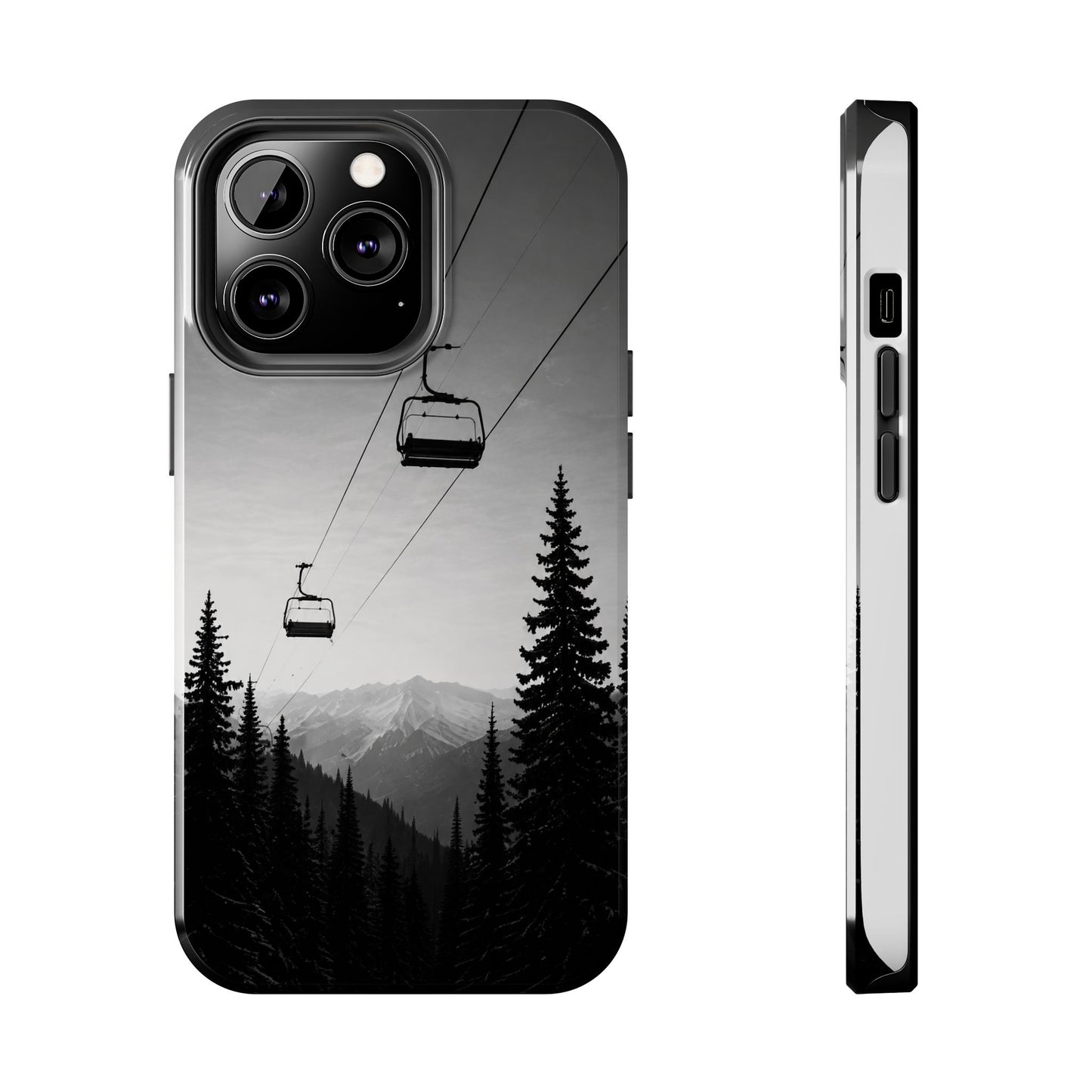 Tough Phone Case — Monochrome Mountain Ski Lift Design
