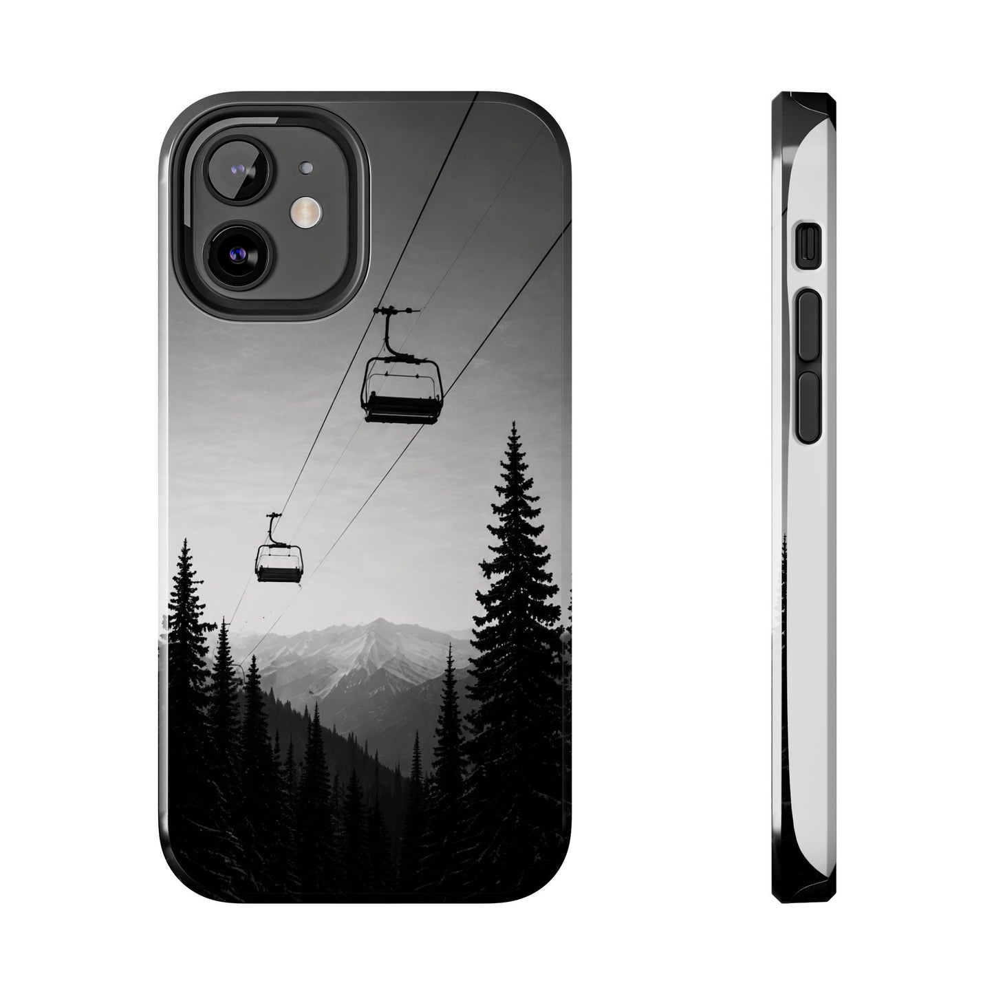 Tough Phone Case — Monochrome Mountain Ski Lift Design