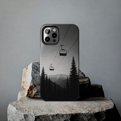 Tough Phone Case — Monochrome Mountain Ski Lift Design