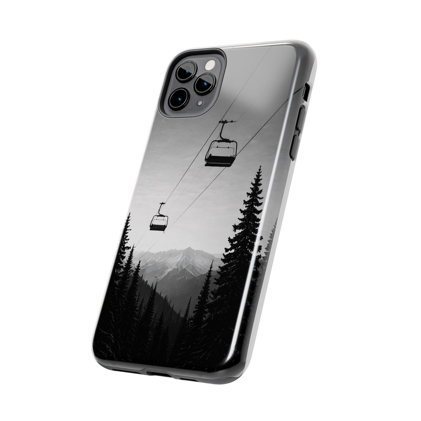 Tough Phone Case — Monochrome Mountain Ski Lift Design