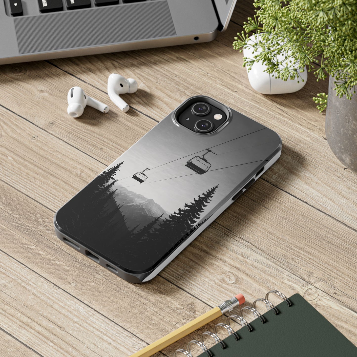 Tough Phone Case — Monochrome Mountain Ski Lift Design