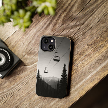 Tough Phone Case — Monochrome Mountain Ski Lift Design