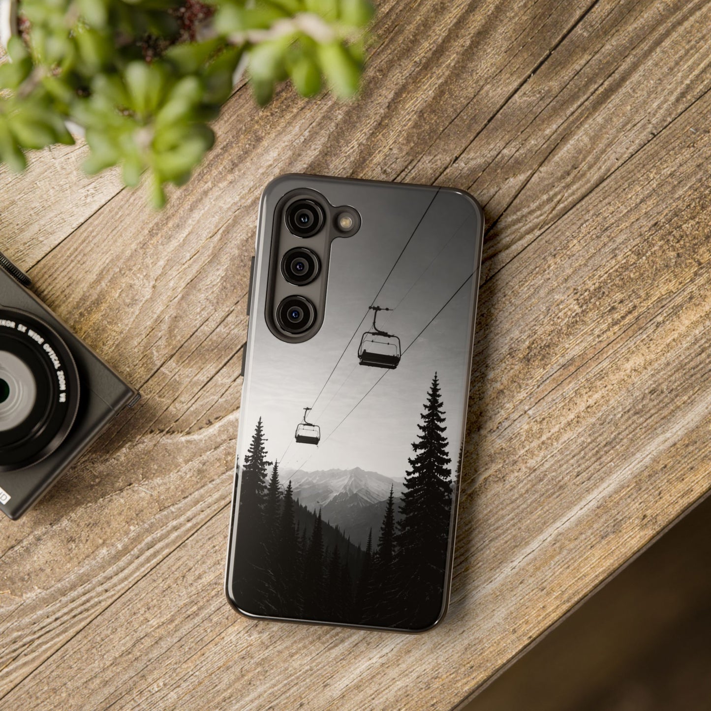 Tough Phone Case — Monochrome Mountain Ski Lift Design