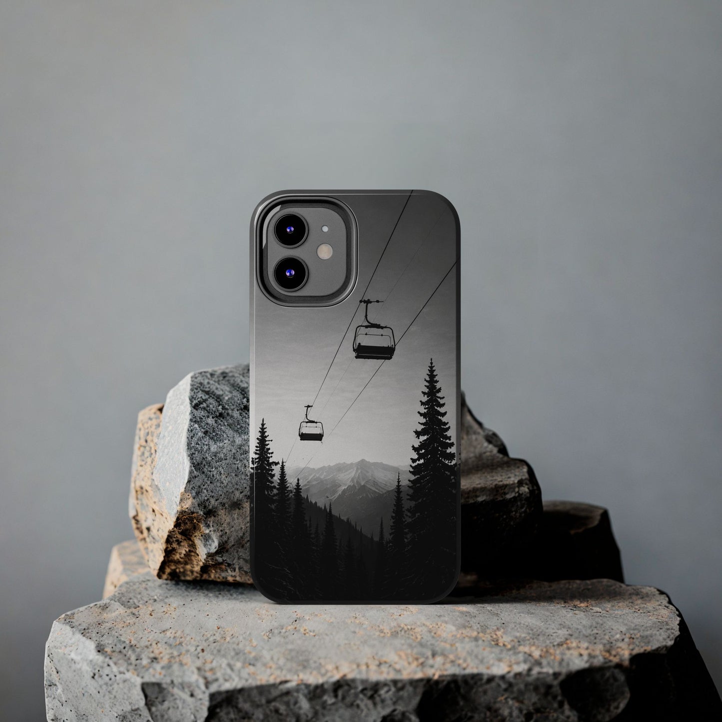 Tough Phone Case — Monochrome Mountain Ski Lift Design