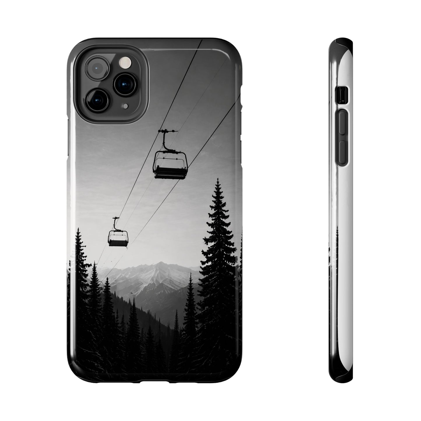 Tough Phone Case — Monochrome Mountain Ski Lift Design