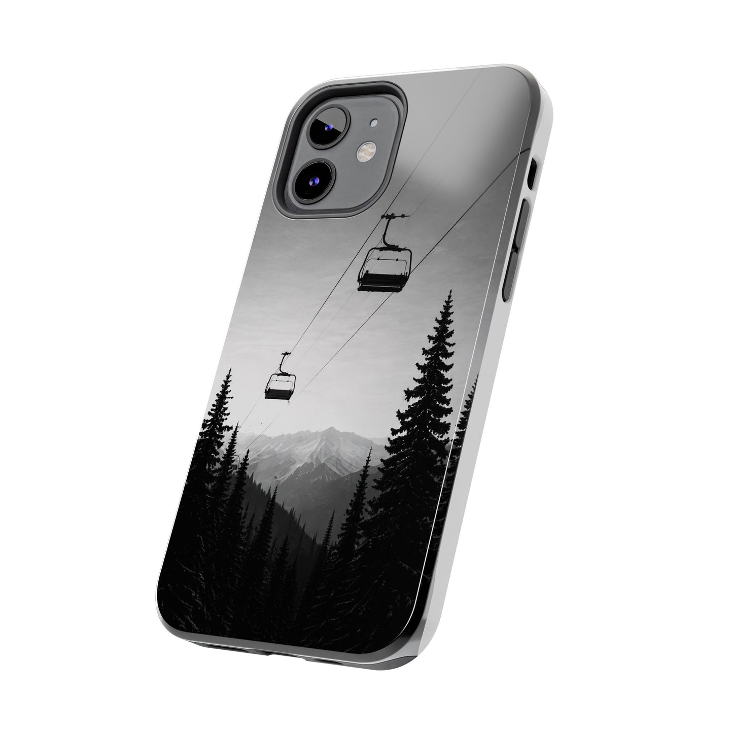 Tough Phone Case — Monochrome Mountain Ski Lift Design
