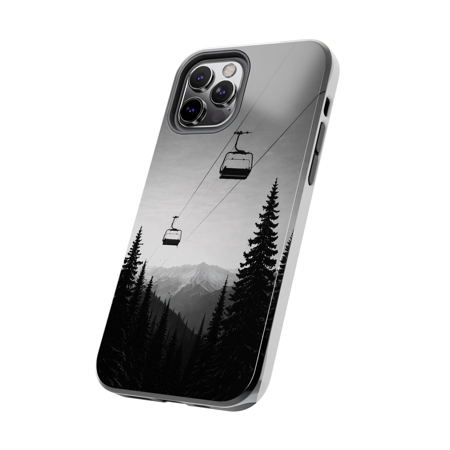 Tough Phone Case — Monochrome Mountain Ski Lift Design