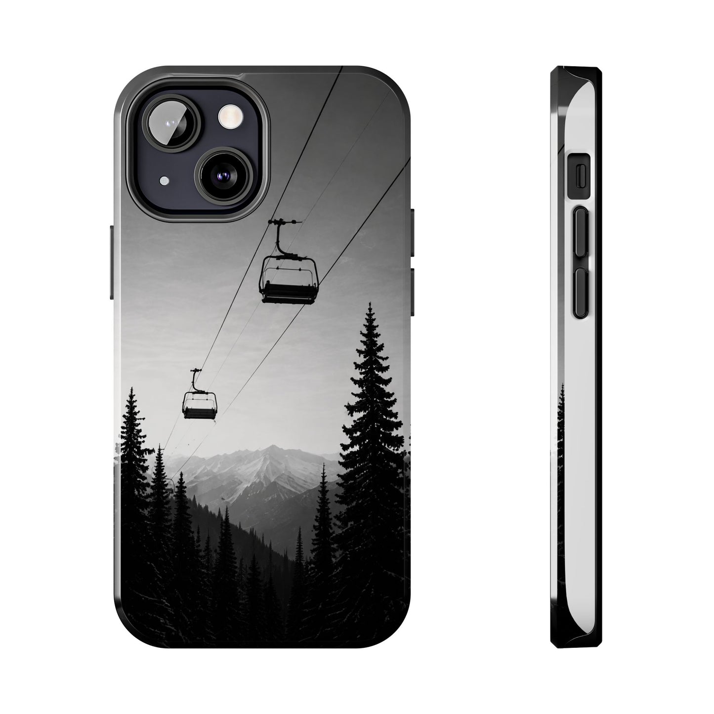 Tough Phone Case — Monochrome Mountain Ski Lift Design