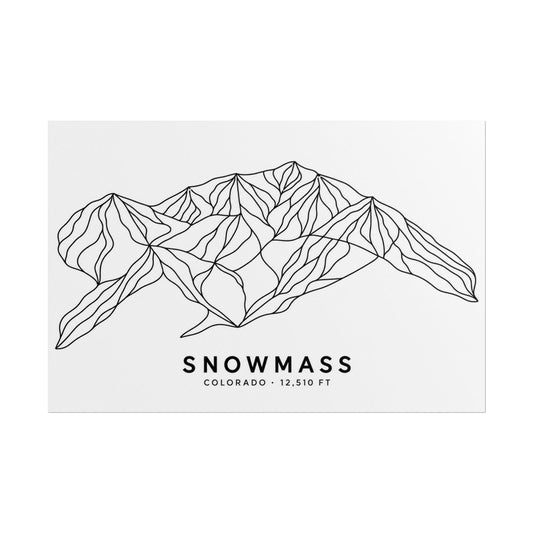 Snowmass Ski Resort Poster, black-and-white line art on an unframed print