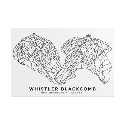 Whistler Blackcomb Ski Resort Poster, black-and-white line art on an unframed print