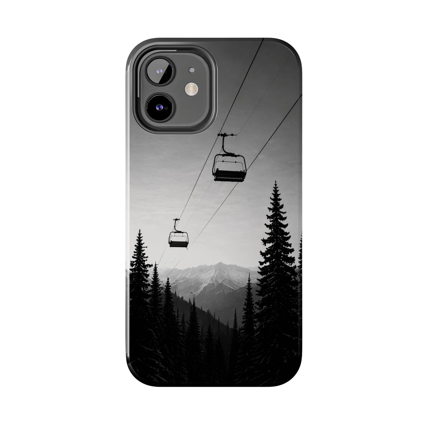 Tough Phone Case — Monochrome Mountain Ski Lift Design