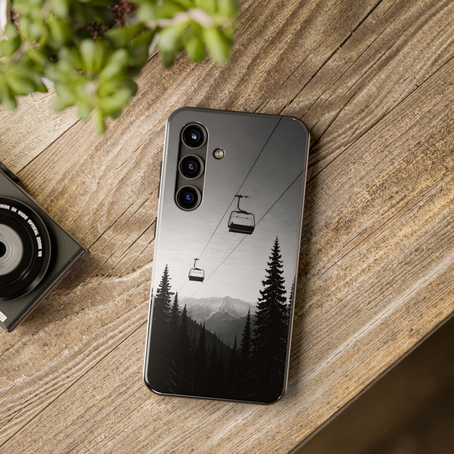 Tough Phone Case — Monochrome Mountain Ski Lift Design
