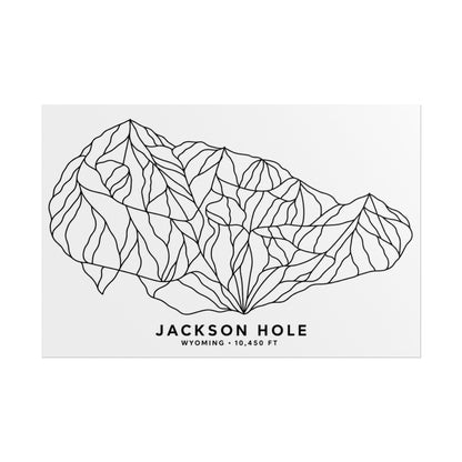 Jackson Hole Ski Resort Poster with black mountain line art on a white background