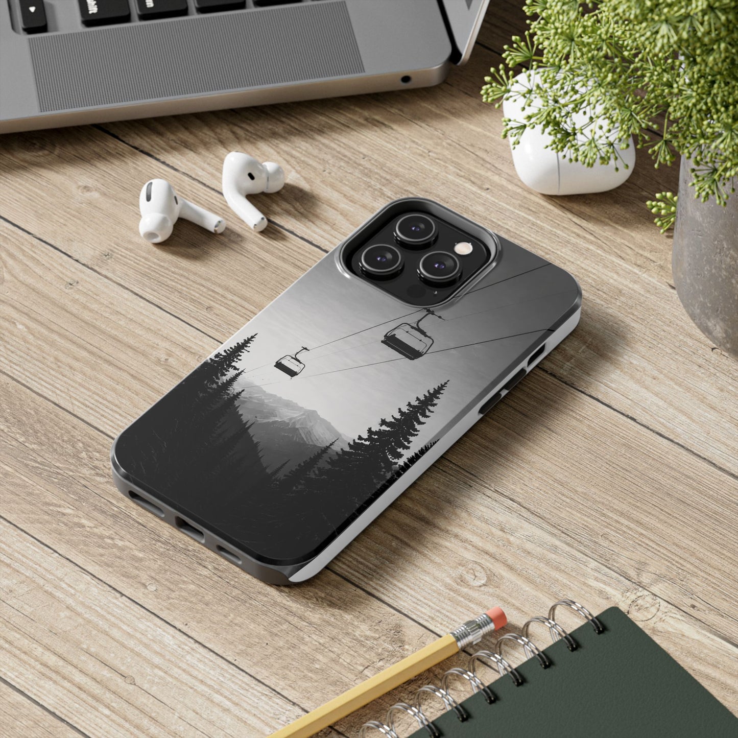 Tough Phone Case — Monochrome Mountain Ski Lift Design