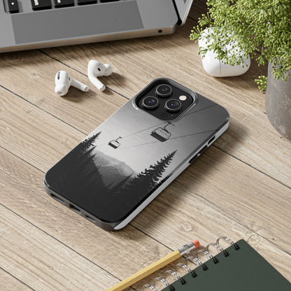 Tough Phone Case — Monochrome Mountain Ski Lift Design